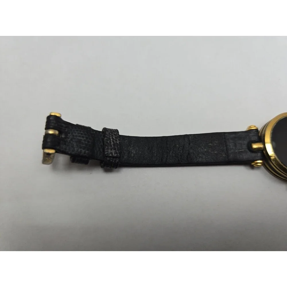 Vintage Gucci Womens Stack Gold Plated Black Dial Quartz Swiss Watch New Battery